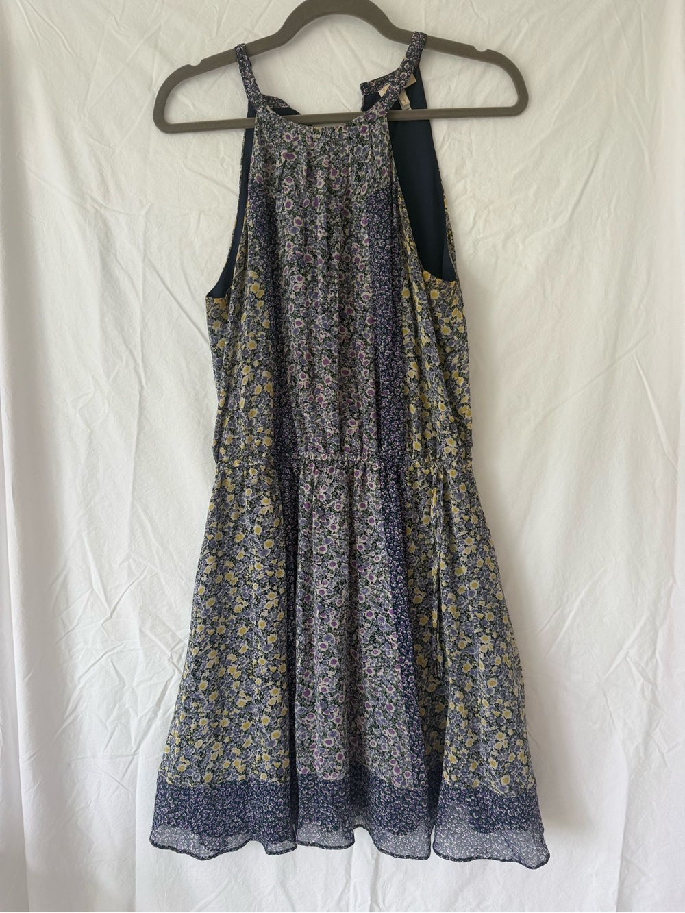 Joie silk Floral Halter Dress in Navy and Yellow